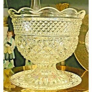 Vintage Anchor Hocking Crystal Wexford Glass Centerpiece Footed Bowl